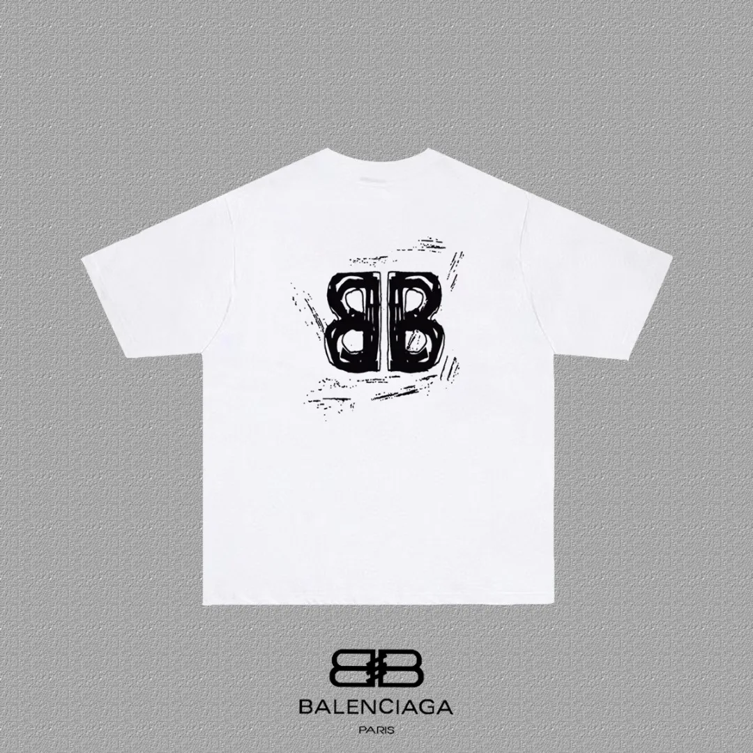 P80✨🔥 BALENCIAGA Paris lettering printed short-sleeved T-shirt, custom-woven and dyed 280g combed cotton heavyweight fabric, zero color difference in thread, perfect details, different from the current version on the market, welcome to compare, Same Style for men and women, must-sell in the picture above Color: White Black Size: 1 2 3 4